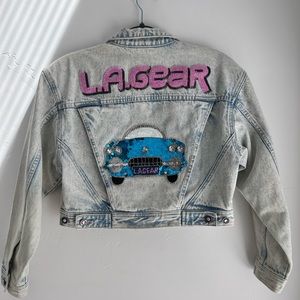 Retro L.A. Gear Sequins & Beads Jeans Jacket Acid Wash Size Small
